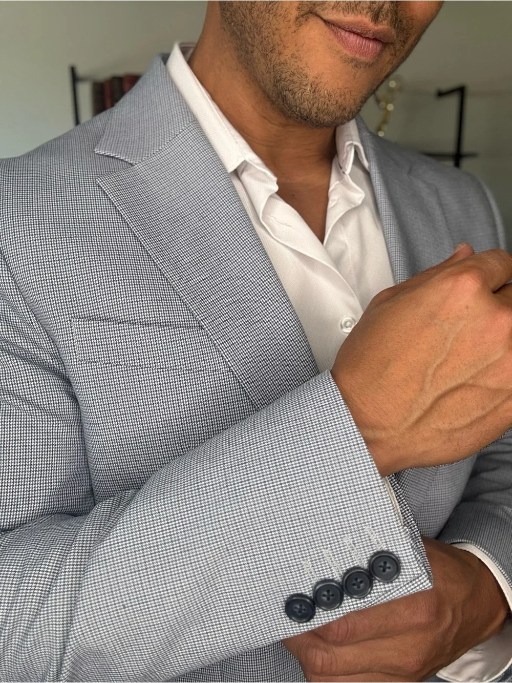 Zara Light Blue Microcheckered Men's Blazer - Classic Single-Breasted Sport Coat